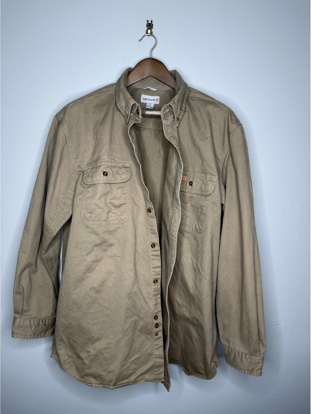 Carhartt S09 Original Fit Twill Work Shirt Mens XL Dark Khaki Long Sleeve Button